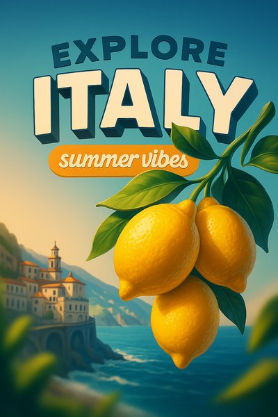 Vintage Italian Travel Art with Lemons and Scenic Views