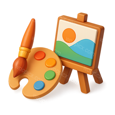 Colorful 3D Art Icon with Palette and Easel