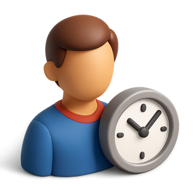 3D Person Icon Holding a Clock with Isometric View