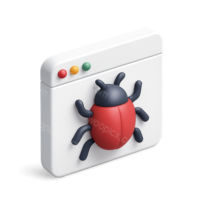 3D Bug Icon in Computer Window Design