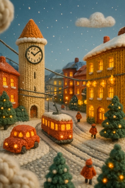Knitted Winter Scene of Zurich with Festive Atmosphere