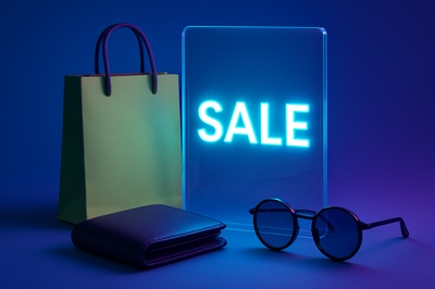 Stylish Realism with Neon Sale Sign and Accessories
