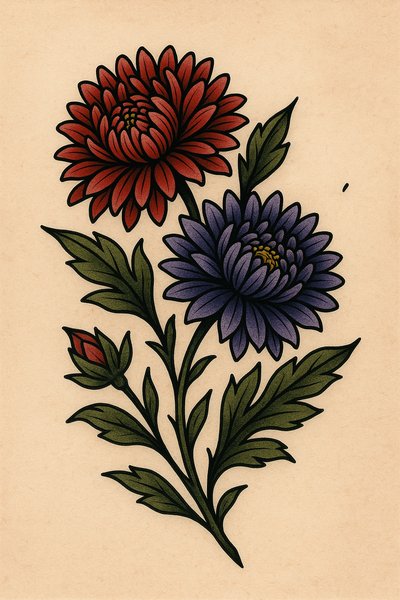 Artistic Illustration of Red and Purple Flowers