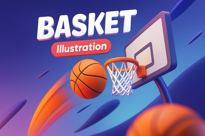Dynamic 3D Basketball Illustration with Engaging Colors