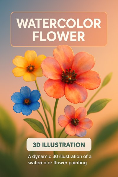 3D Illustration of Vibrant Watercolor Flowers