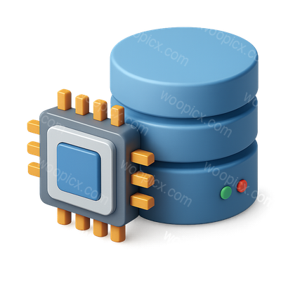 Stylized 3D Storage Processor Icon with Database Elements