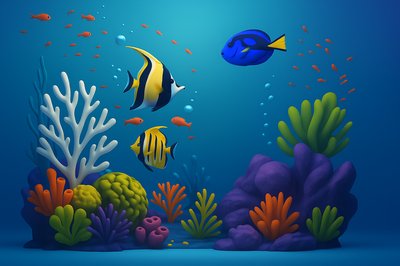 Vibrant Underwater Scene with Colorful Fish and Coral