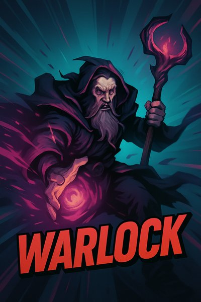 Dynamic Warlock Illustration with Bold Title