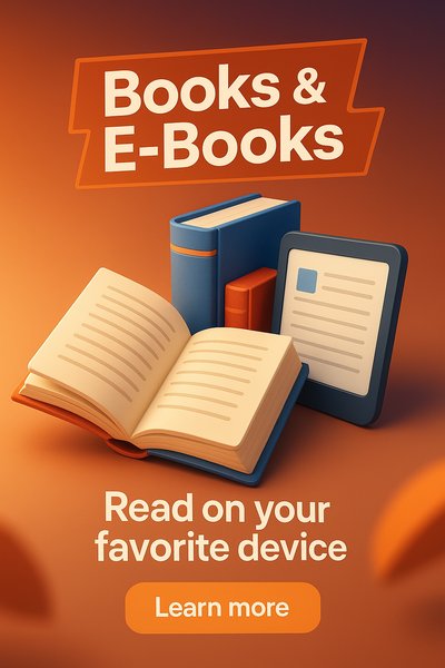 3D Illustration of Books and E-Books for Digital Reading Promotion