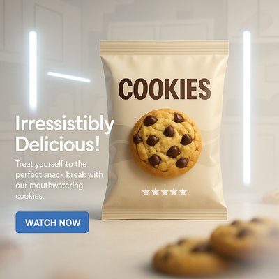 Snack Product Promotional Graphic Featuring Cookies