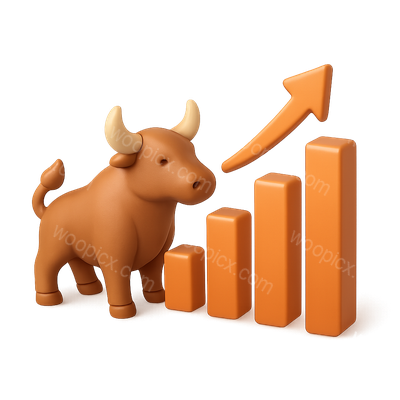 3D Bull Icon with Rising Bar Chart Illustration