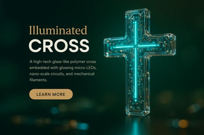 Illuminated Cross: A High-Tech Glass Marvel with Glowing Elements