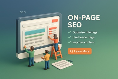 Colorful 3D Scene Depicting On-Page SEO Concepts