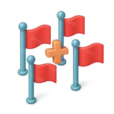 Colorful Isometric Display of Waving Flags with Icon