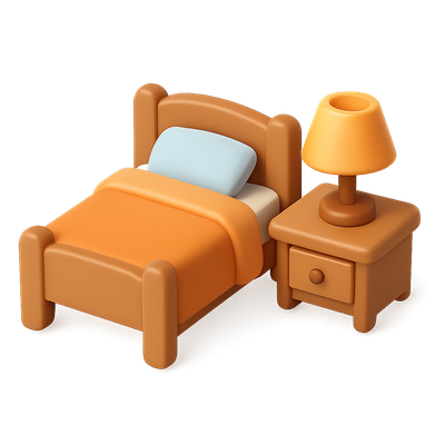 Stylish 3D Bedroom Icon with Bed and Lamp