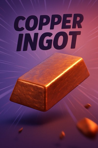 Dynamic Copper Ingot with Bold Text and Vibrant Background