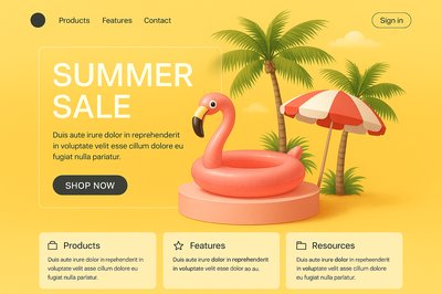 Modern Summer Sale Landing Page Design with Flamingo Pool