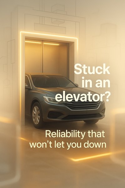 Elevator-themed automotive advertisement focusing on reliability