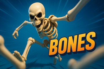 Dynamic Skeleton Illustration with Bold Text