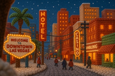 Knitted Downtown Las Vegas with a Cozy Holiday Atmosphere