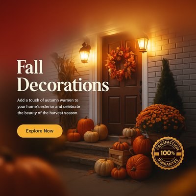 Charming Autumn Front Door Decor with Pumpkins and Warm Lights