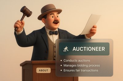 3D Illustration of an Auctioneer with Informative Overlay