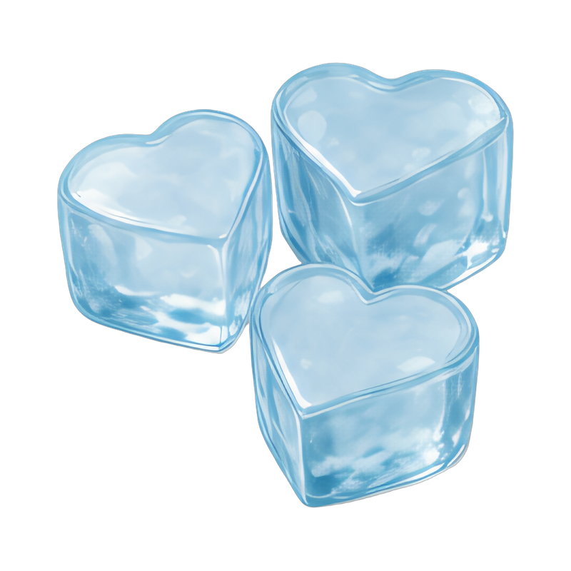 heart-shaped ice cubes