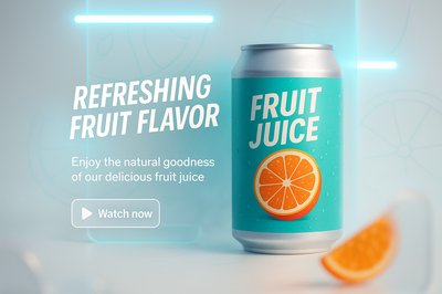 Promotional Beverage Ad Featuring Fruit Juice Can