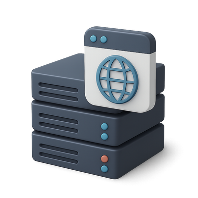 Stylized 3D Web Server Icon with Globe Design