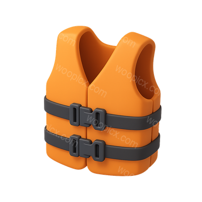3D Life Vest Icon with Isometric Design on Transparent Background