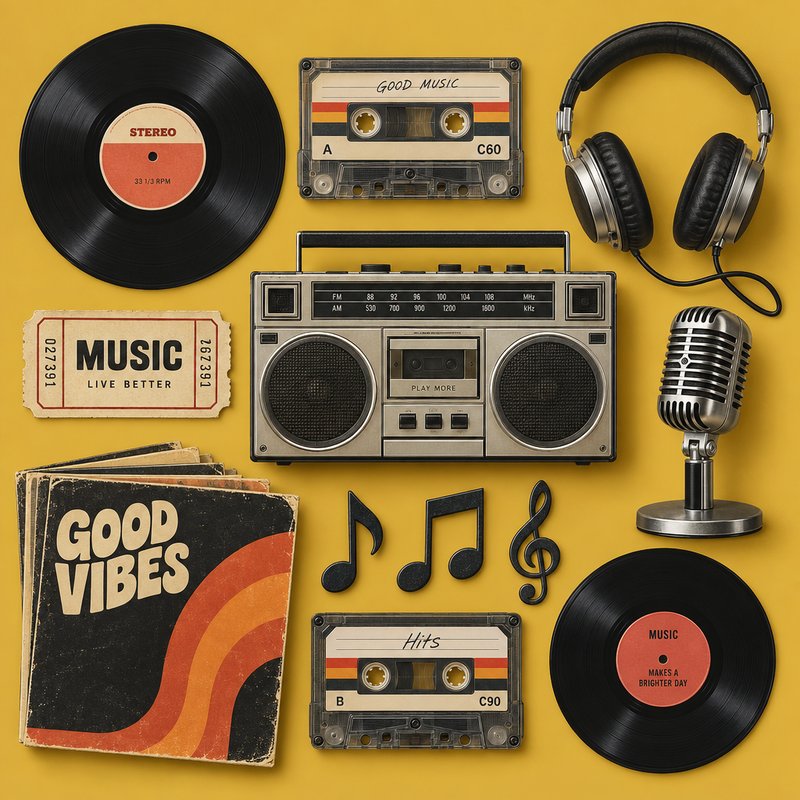 Retro music design elements pack