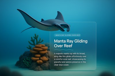 Manta Ray Gliding Over Colorful Reef in Clear Blue Ocean