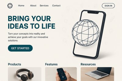 Modern Landing Page Design with Geometric Elements