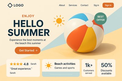 Modern Landing Page Design Featuring Summer Beach Theme