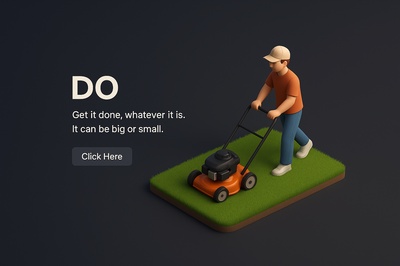 Stylish 3D Scene of a Person Mowing Grass in Dark Background