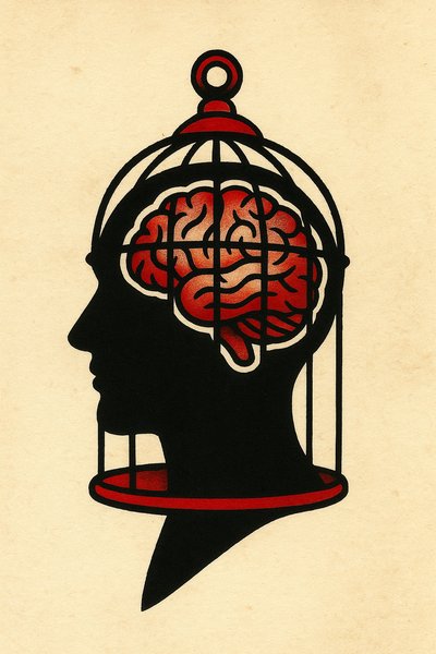 Silhouette of a Brain in a Cage Tattoo Design
