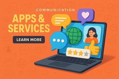 Engaging Digital Communication Illustration with Laptop and Icons