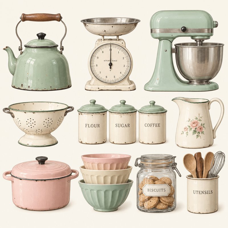 Vintage kitchenware design elements