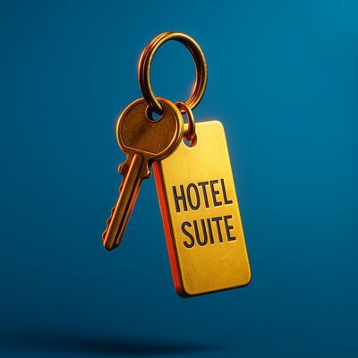 Realistic Hotel Suite Key with Vibrant Background