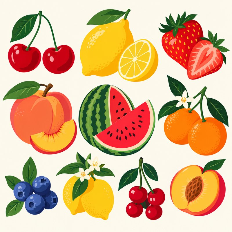 Bold flat fruit illustrations