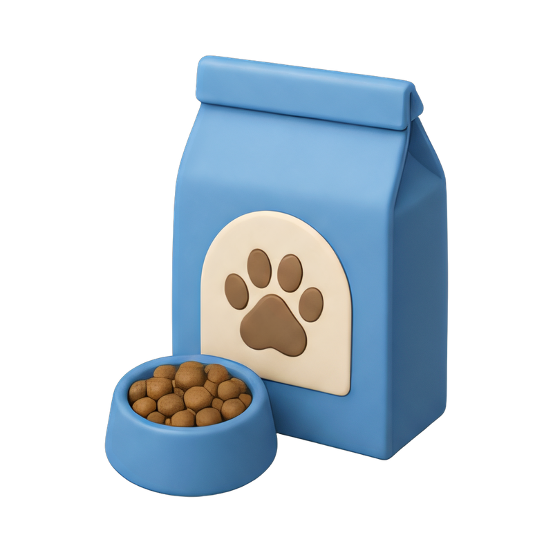 Pet food bag on wooden floor