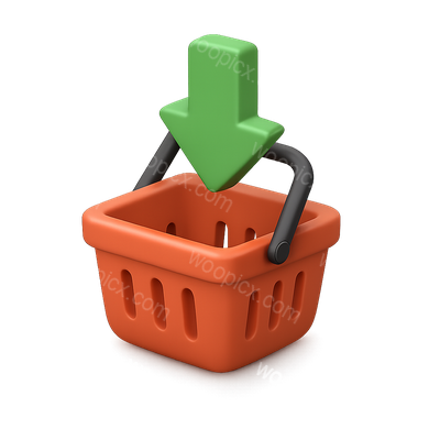 3D Shopping Basket Icon with Downward Arrow Representation