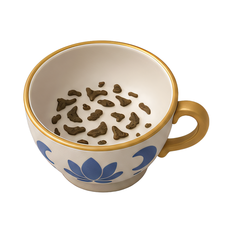 Reading tea leaves in a cup