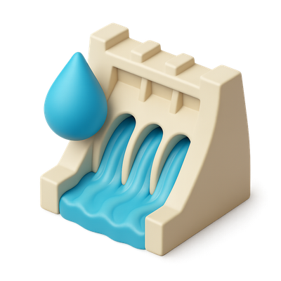3D Hydropower Icon with Water Flow and Drop Design