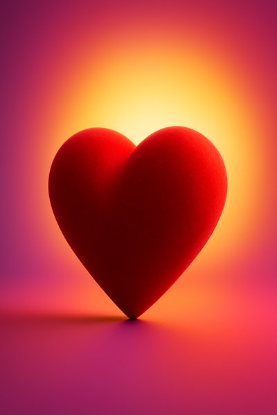 3D Rendering of a Velvety Red Heart with Gradient Background