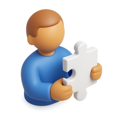 3D Puzzle Piece Held by a Character in Isometric Style