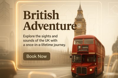 Travel Promotion Graphic Featuring Iconic London Bus