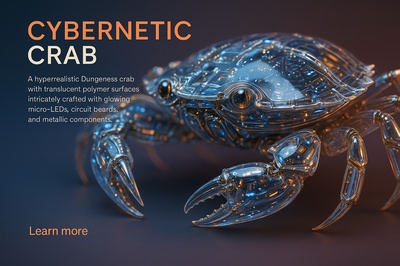Hyperrealistic Cybernetic Dungeness Crab with LED Details