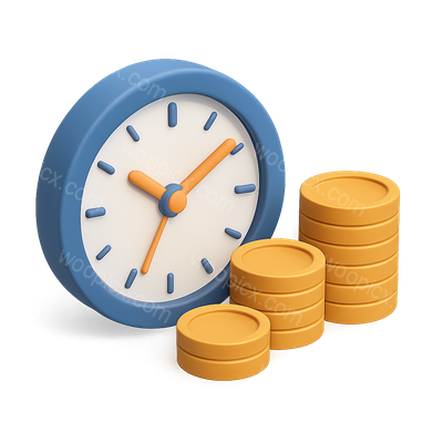 3D Clock with Stacks of Coins in Isometric View