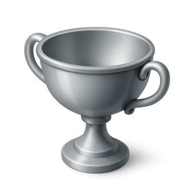 3D Silver Trophy Icon with Handles and Base